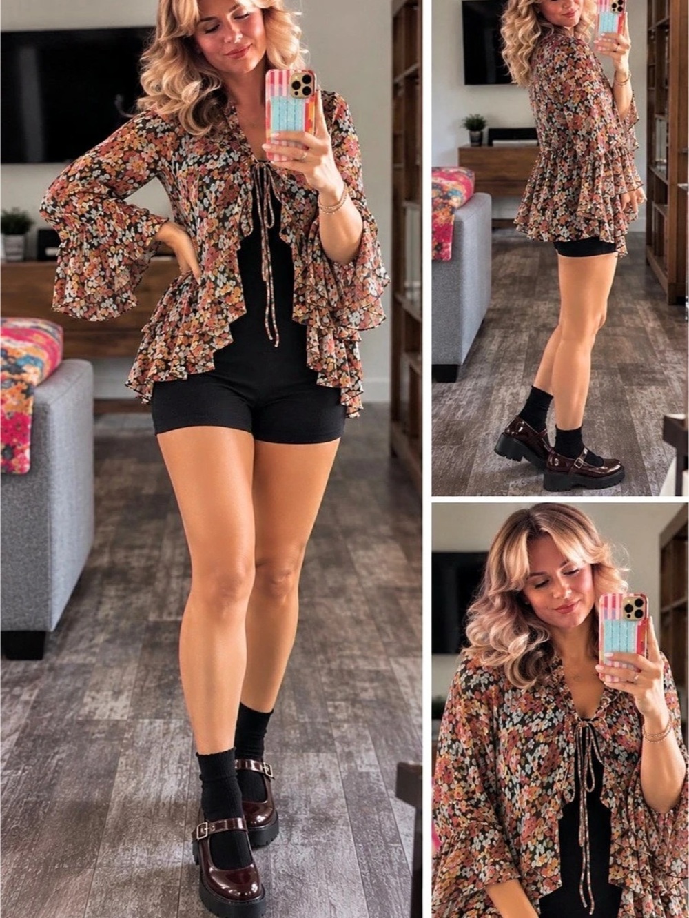 Dress Forum Floral Bell Sleeve Tie Front Blouse – NWT